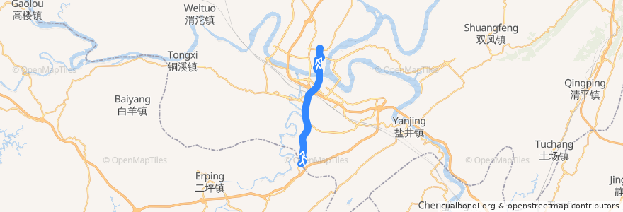 Mapa del recorrido 813路 客运中心→梳铺村 de la línea  en 合川区.