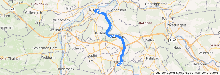 Mapa del recorrido Bus 363: Birrhard => Brugg AG de la línea  en Aargau.