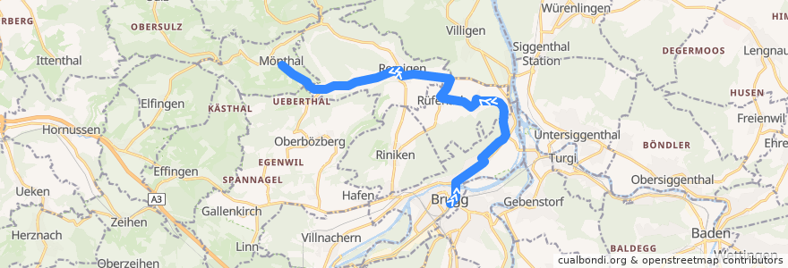 Mapa del recorrido Bus 374: Brugg AG => Mönthal de la línea  en Bezirk Brugg.