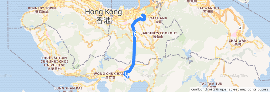 Mapa del recorrido 港島專綫小巴40X線 Hong Kong Green Minibus 40X (赤柱監獄 Stanley Prison → 銅鑼灣 Causeway Bay) de la línea  en Isla de Hong Kong.