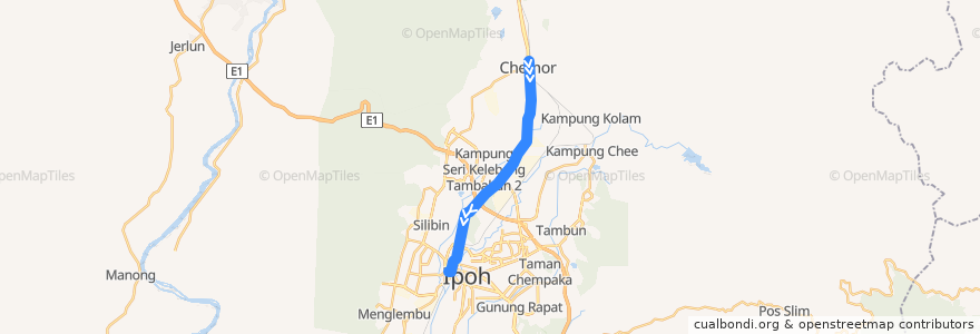 Mapa del recorrido T31a Chemor – Tasek - Stesen Bas Medan Kidd (inbound) de la línea  en Perak.