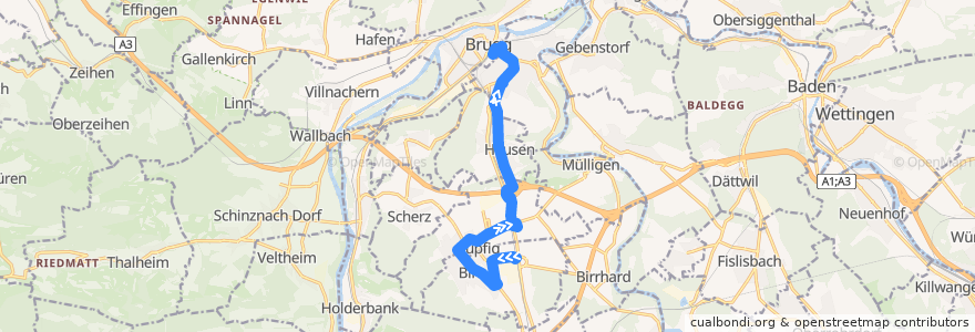 Mapa del recorrido Bus 364: Birr => Brugg AG de la línea  en Bezirk Brugg.