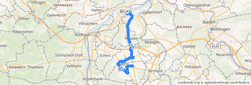 Mapa del recorrido Bus 364: Brugg AG => Birr de la línea  en Bezirk Brugg.