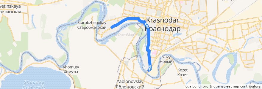 Mapa del recorrido Автобус №95: Автовокзал "Южный" => Юбилейный микрорайон de la línea  en Krasnodar Municipality.