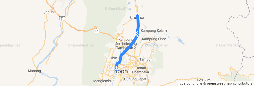 Mapa del recorrido T31b Stesen Bas Medan Kidd – Tasek – Chemor via Jalan Tun Abdul Razak (outbound) de la línea  en 霹雳州.