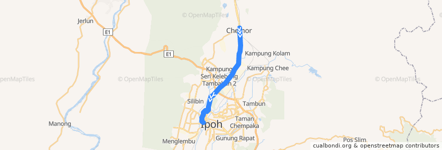 Mapa del recorrido T31b Chemor – Tasek – Stesen Bas Medan Kidd via Jalan Tun Abdul Razak (inbound) de la línea  en 霹雳州.