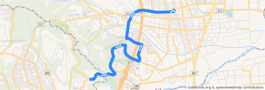 Mapa del recorrido 高02-1 高坂駅西口～桜山台経由～東京電機大学本館前 de la línea  en Higashimatsuyama.