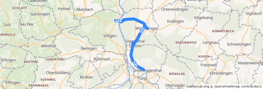 Mapa del recorrido Bus 357: Villigen, PSI West => Untersiggenthal de la línea  en Bezirk Baden.