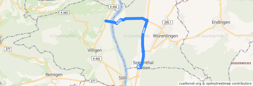 Mapa del recorrido Bus 357: Siggenthal-Würenlingen => Villigen, PSI West de la línea  en Würenlingen.