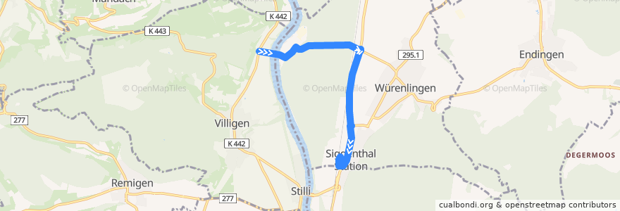 Mapa del recorrido Bus 357: Villigen, PSI West => Siggenthal-Würenlingen de la línea  en Würenlingen.