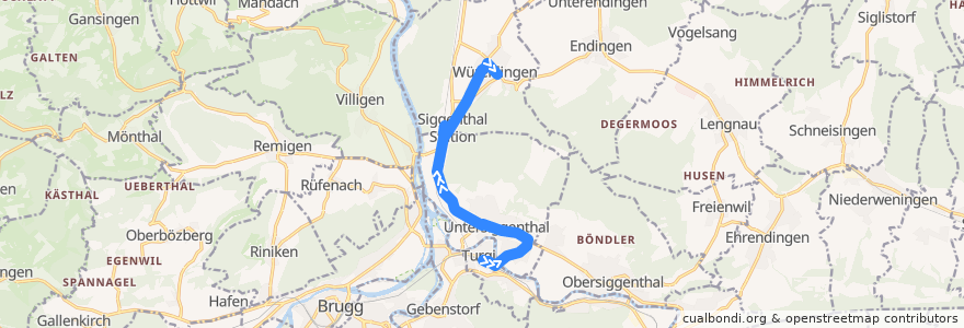 Mapa del recorrido Bus 357: Turgi => Würenlingen de la línea  en Bezirk Baden.