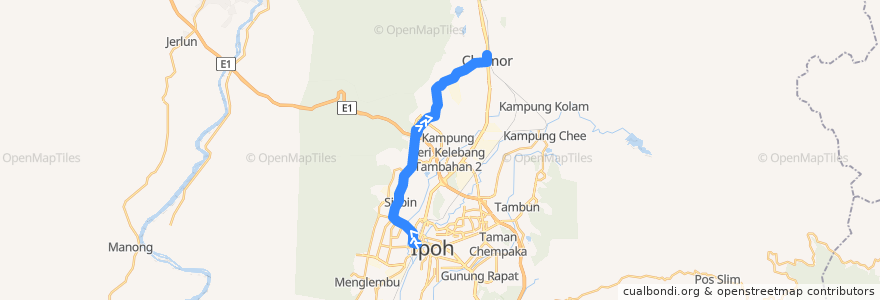 Mapa del recorrido T30b Stesen Bas Medan Kidd – Terminal Amanjaya - Chemor (outbound) de la línea  en Perak.