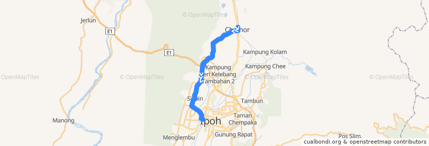 Mapa del recorrido T30b Chemor – Terminal Amanjaya - Stesen Bas Medan Kidd (inbound) de la línea  en 페락.
