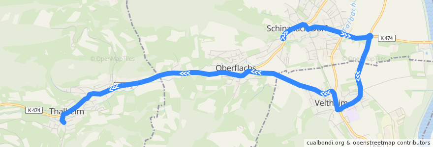 Mapa del recorrido Bus 371: Schinznach Dorf => Thalheim AG de la línea  en Bezirk Brugg.