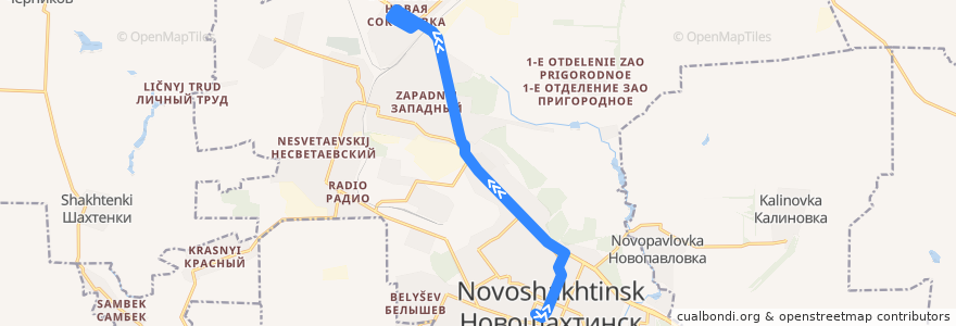 Mapa del recorrido Автобус 16: Центр => Новая соколовка de la línea  en городской округ Новошахтинск.