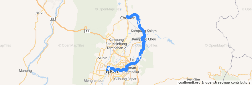 Mapa del recorrido T33a Stesen Bas Medan Kidd – Tanjong Rambutan - Chemor (outbound) de la línea  en Perak.