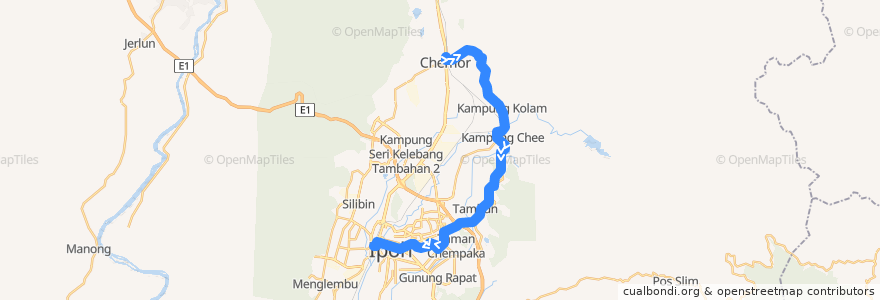 Mapa del recorrido T33a Chemor – Tanjong Rambutan - Stesen Bas Medan Kidd (inbound) de la línea  en Perak.