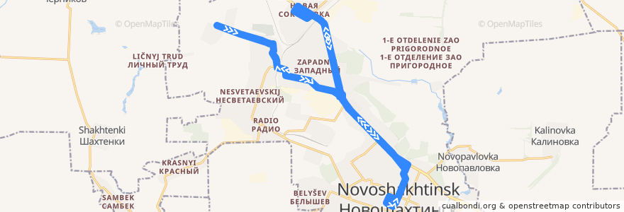 Mapa del recorrido Автобус 23А: Центр => ЗАО «Пригородное» => Новая соколовка => Центр de la línea  en городской округ Новошахтинск.