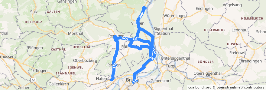 Mapa del recorrido Bus N40: Brugg AG => Lauffohr => Riniken de la línea  en Bezirk Brugg.