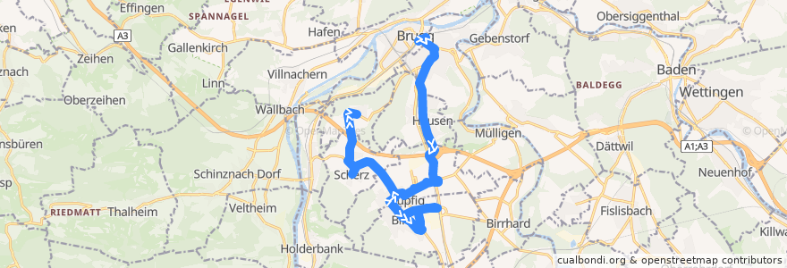 Mapa del recorrido Bus N43: Brugg AG => Birr => Habsburg de la línea  en Bezirk Brugg.