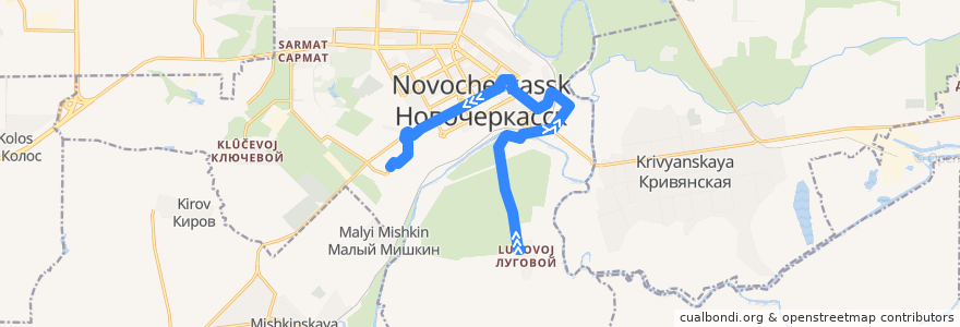 Mapa del recorrido Автобус №32 Посёлок Луговой - Ул. Украинская de la línea  en Novocherkassk.