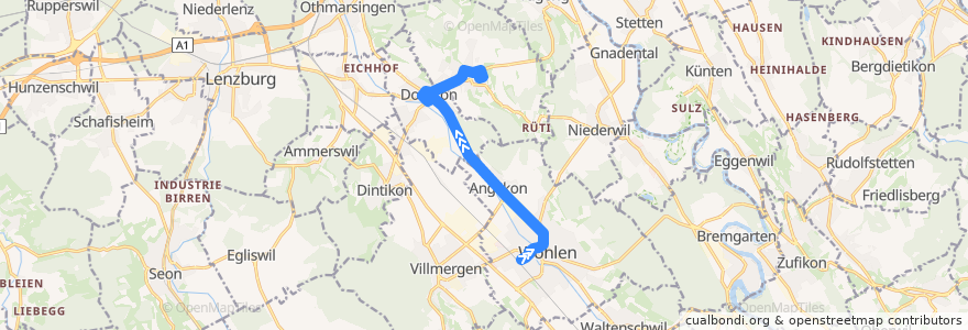 Mapa del recorrido Bus 345: Wohlen AG => Hägglingen de la línea  en Bezirk Bremgarten.