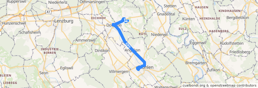 Mapa del recorrido Bus 345: Hägglingen => Wohlen AG de la línea  en Bezirk Bremgarten.