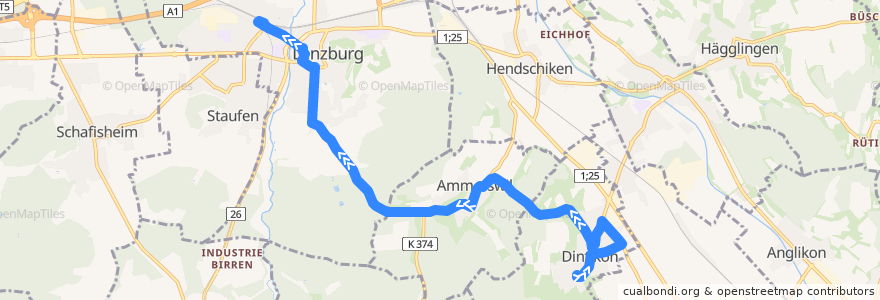 Mapa del recorrido Bus 392: Dintikon => Lenzburg de la línea  en Bezirk Lenzburg.