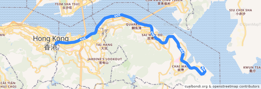 Mapa del recorrido 城巴789線 Citybus 789 (小西灣（藍灣半島） Siu Sai Wan (Island Resort) → 金鐘（樂禮街） Admiralty (Rodney Street) (不停曉翠街 omit Hiu Tsui Street)) de la línea  en 홍콩섬.