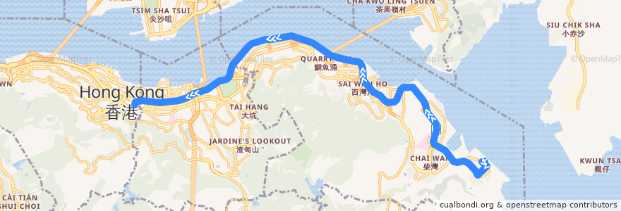 Mapa del recorrido 城巴789線 Citybus 789 (小西灣（藍灣半島） Siu Sai Wan (Island Resort) → 金鐘（樂禮街） Admiralty (Rodney Street) (不停富景花園及曉翠街 omit Fullview Garden and Hiu Tsui Street)) de la línea  en Île de Hong Kong.