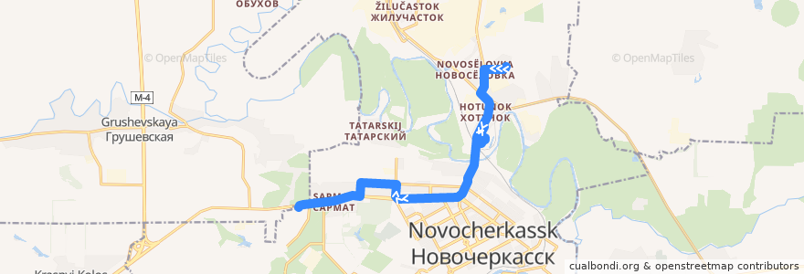 Mapa del recorrido Автобус №39 Микрорайон Восточный - ТЦ Лента - Терапевтический корпус de la línea  en городской округ Новочеркасск.