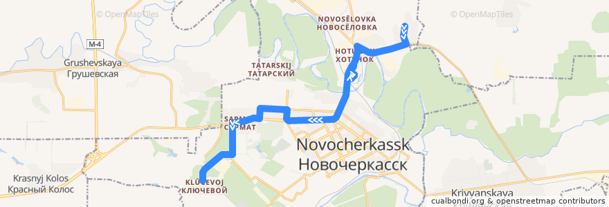 Mapa del recorrido Автобус №37 Бурляевка - ТЦ Лента - Посёлок Ключевой de la línea  en городской округ Новочеркасск.