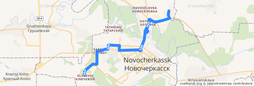 Mapa del recorrido Автобус №37 Посёлок Ключевой - ТЦ Лента - Бурляевка de la línea  en городской округ Новочеркасск.