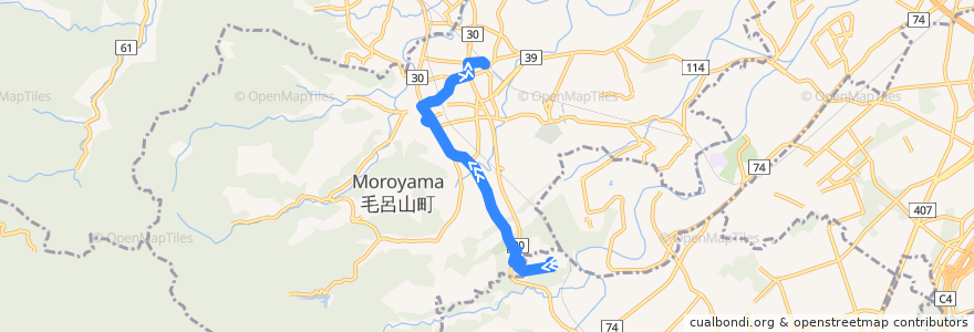 Mapa del recorrido 埼玉医大保健医療学部→埼玉医大国際医療センター→埼玉医大→東毛呂駅 de la línea  en Iruma County.