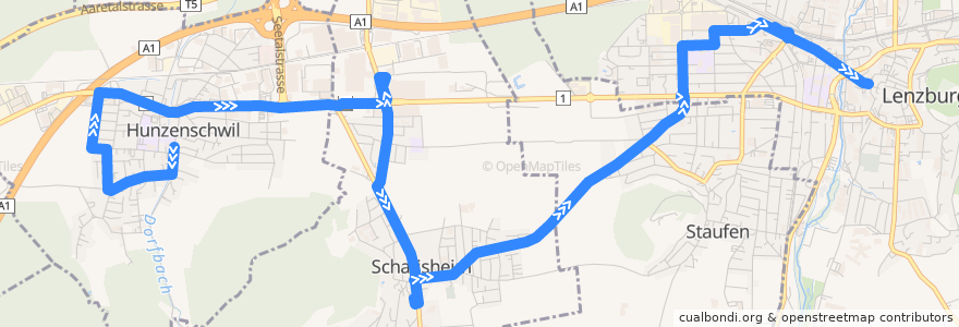 Mapa del recorrido Bus 396: Hunzenschwil => Lenzburg de la línea  en Bezirk Lenzburg.