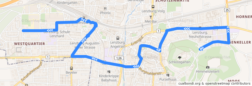 Mapa del recorrido Bus 391: Lenzburg, Schloss => Langsamstig de la línea  en Lenzbourg.