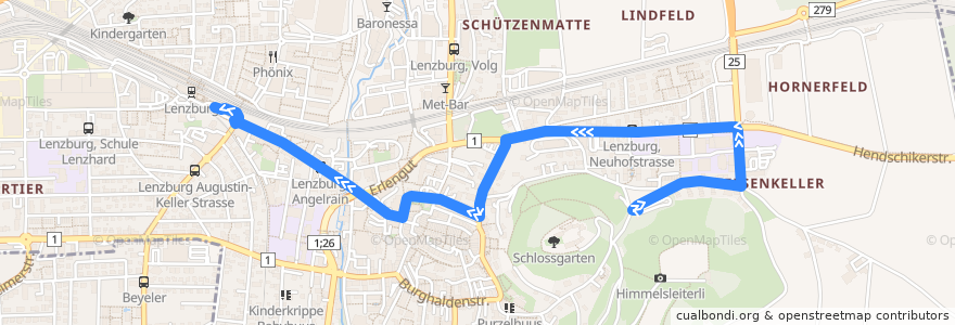 Mapa del recorrido Bus 391: Lenzburg, Schloss => Bahnhof de la línea  en Lenzbourg.