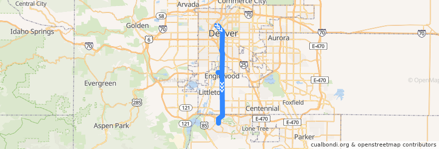 Mapa del recorrido Bus 0: South Broadway → Highlands Ranch Town Center Park-n-Ride de la línea  en Colorado.