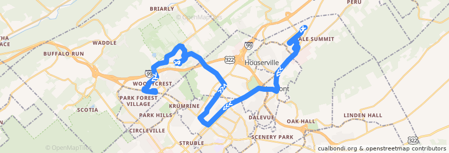 Mapa del recorrido Bus HM: Nittany Mall -> Lemont -> Campus and Downtown -> Toftrees de la línea  en Centre County.