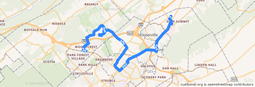 Mapa del recorrido Bus HM: Toftrees -> Campus and Downtown -> Lemont -> Nittany Mall de la línea  en Centre County.