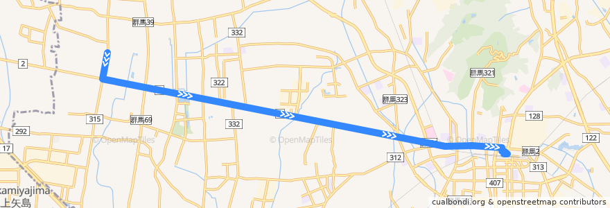 Mapa del recorrido シティライナーおおた新田線 新田暁高校⇒新田診療所⇒太田駅北口 de la línea  en 太田市.