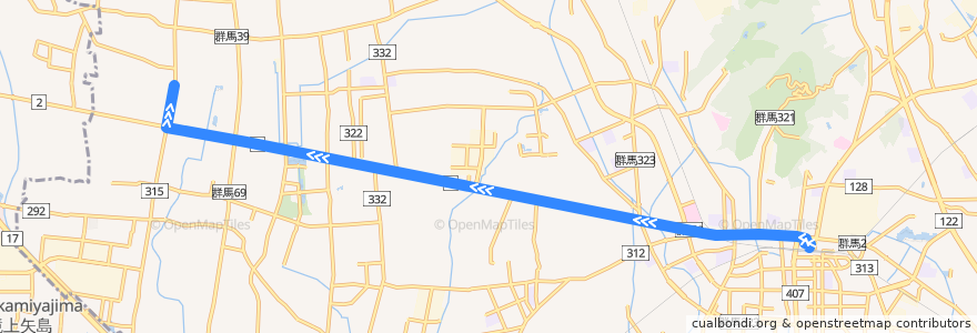 Mapa del recorrido シティライナーおおた新田線 太田駅北口⇒新田診療所⇒新田暁高校 de la línea  en 太田市.