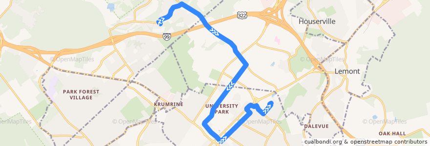 Mapa del recorrido Bus HU: Toftrees -> Campus and Downtown -> University Terrace de la línea  en Centre County.
