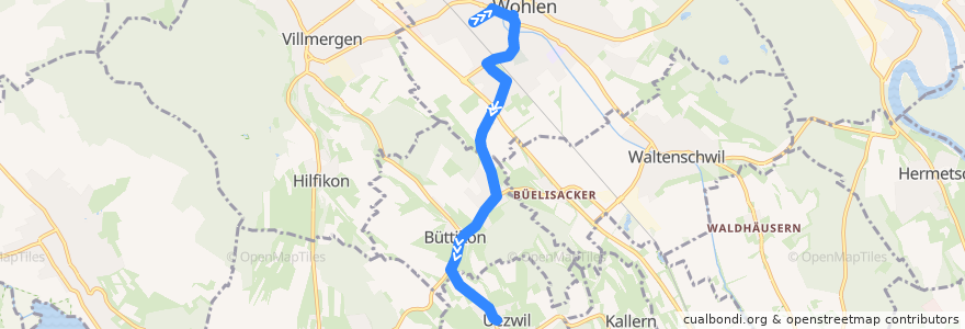 Mapa del recorrido Bus 342: Wohlen AG => Uezwil de la línea  en Bezirk Bremgarten.