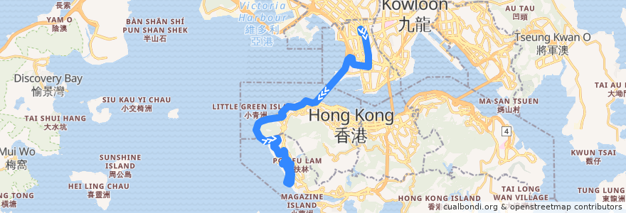 Mapa del recorrido 過海隧巴971R線 Cross-harbour Bus 971R (旺角 Mong Kok → 數碼港 Cyberport) de la línea  en 香港 Hong Kong.