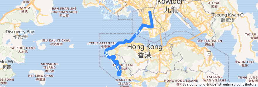 Mapa del recorrido 過海隧巴971R線 Cross-harbour Bus 971R (數碼港 Cyberport → 旺角 Mong Kok) de la línea  en 香港 Hong Kong.