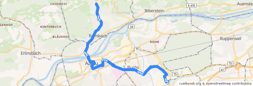 Mapa del recorrido Bus 1: Buchs AG => Küttigen de la línea  en Bezirk Aarau.