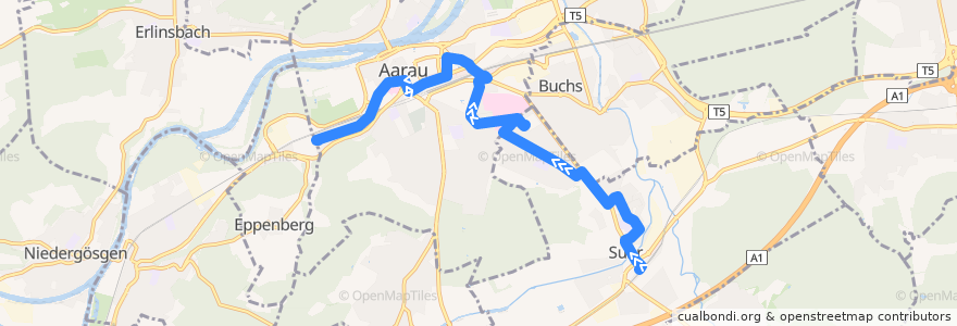 Mapa del recorrido Bus 6: Suhr => Aarau, Wöschnauring (Spätbetrieb) de la línea  en Bezirk Aarau.