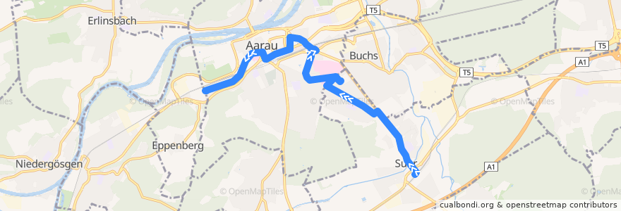 Mapa del recorrido Bus 6: Suhr => Aarau, Wöschnauring de la línea  en Bezirk Aarau.