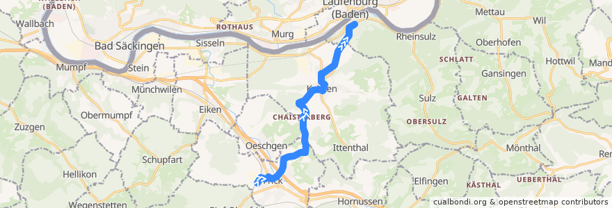 Mapa del recorrido Bus 135: Frick => Laufenburg de la línea  en Bezirk Laufenburg.